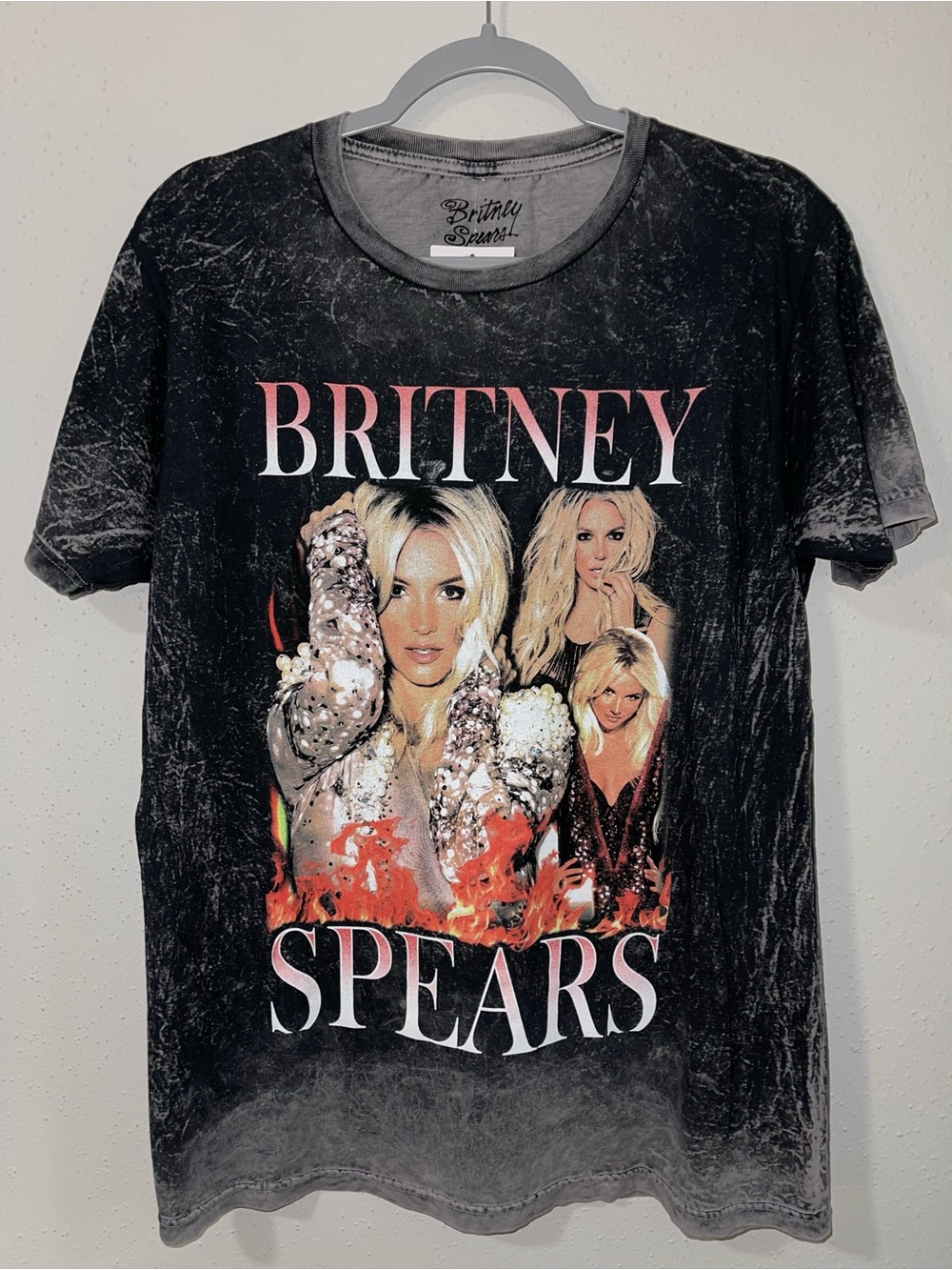 Britney Spears Fashion Nova Men Flame Acid Wash T-Shirt